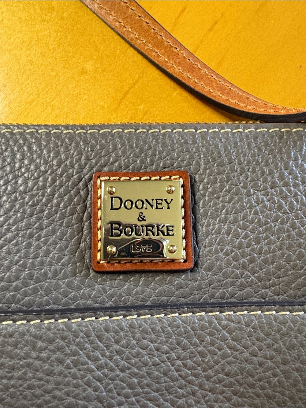Dooney & Bourke Pebble Leather Crossbody in Taupe with Brown Trim - Picture 2 of 9